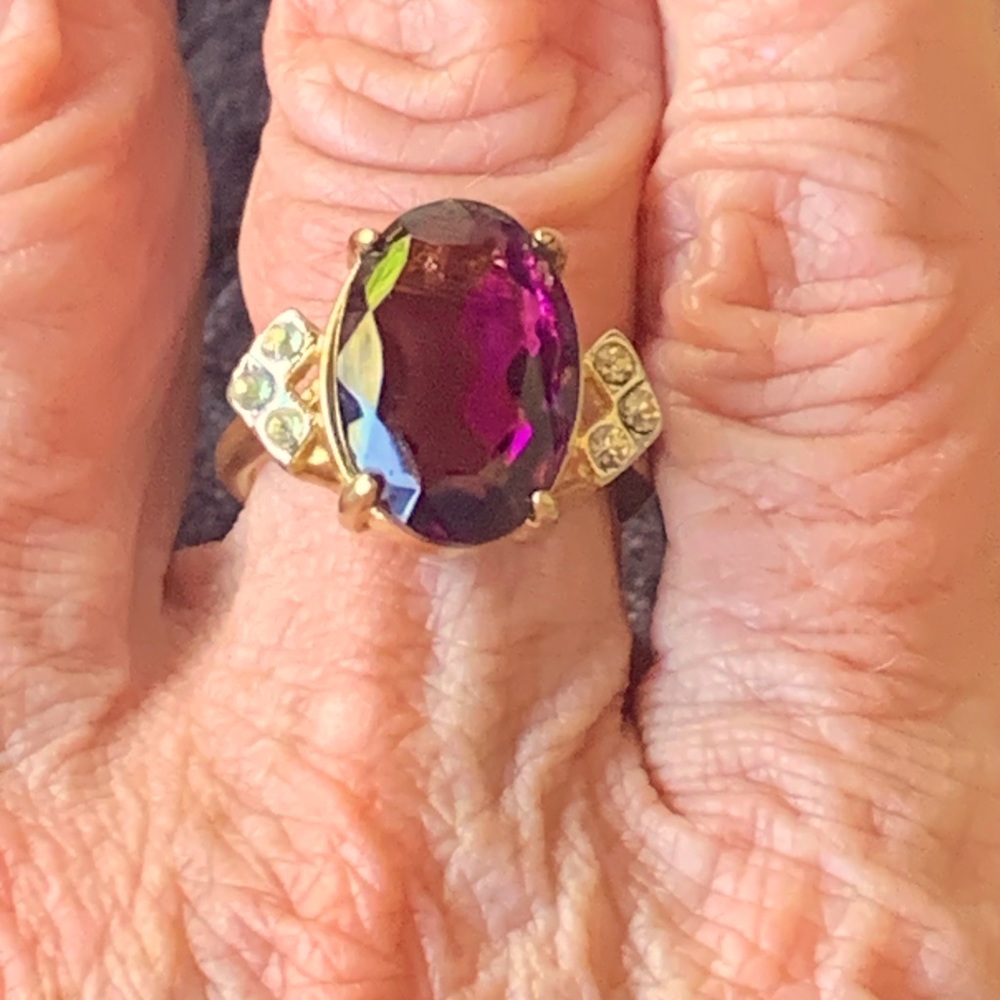 Faux amethyst and rhinestone ring